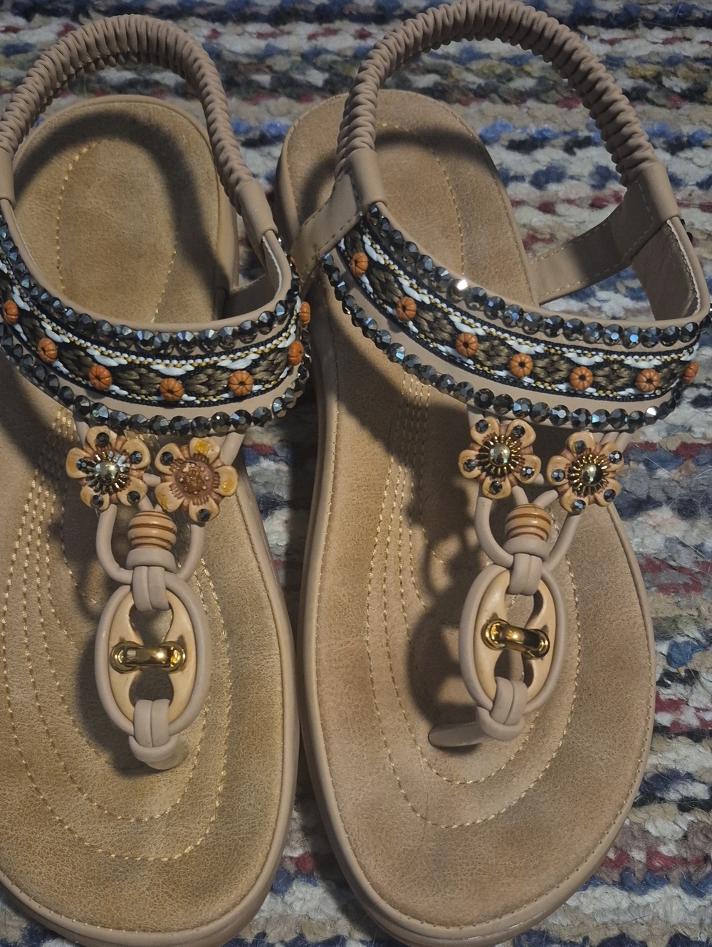 Beaded Floral Taupe Women's Sandals